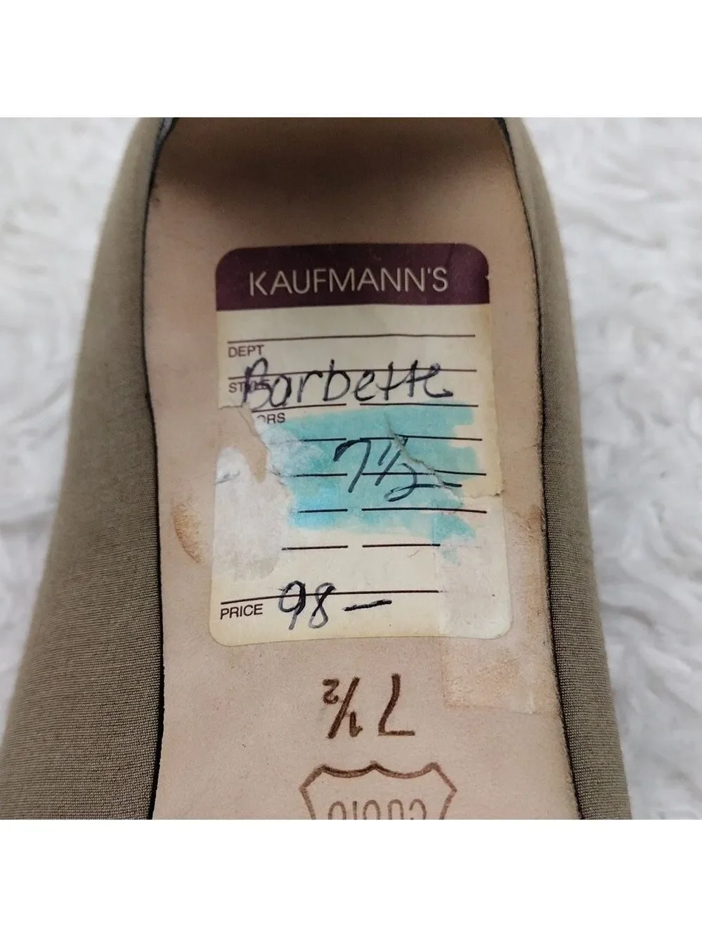 Van Eli Barbette Beige Tan Fabric Square Toe Mid Square Heel Slip On Pump Shoe